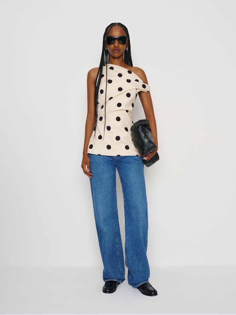 Reformation Dessa Top Cream Sleeveless Polka Dot Top - Black Dots | Size 4